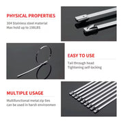 100 Pcs Heavy Duty 304 Stainless Steel Zip